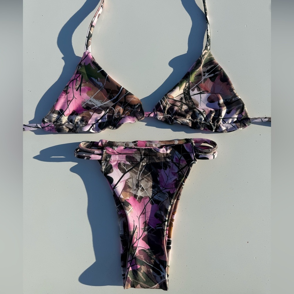 Handmade Camo Pink Triangle Bikini Set